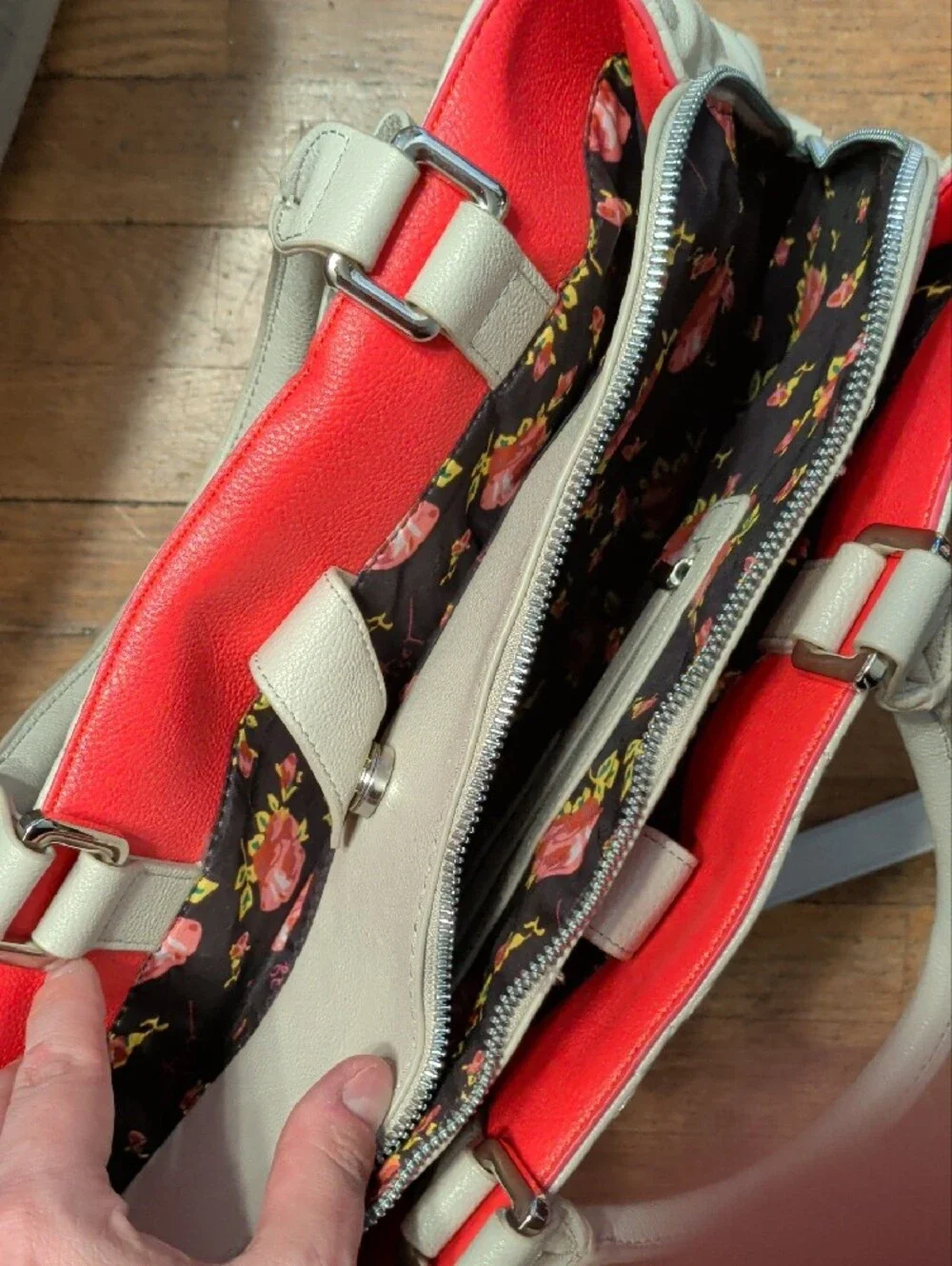 Betsey Johnson Cream Tote with Pink Trim and Quilted Hearts